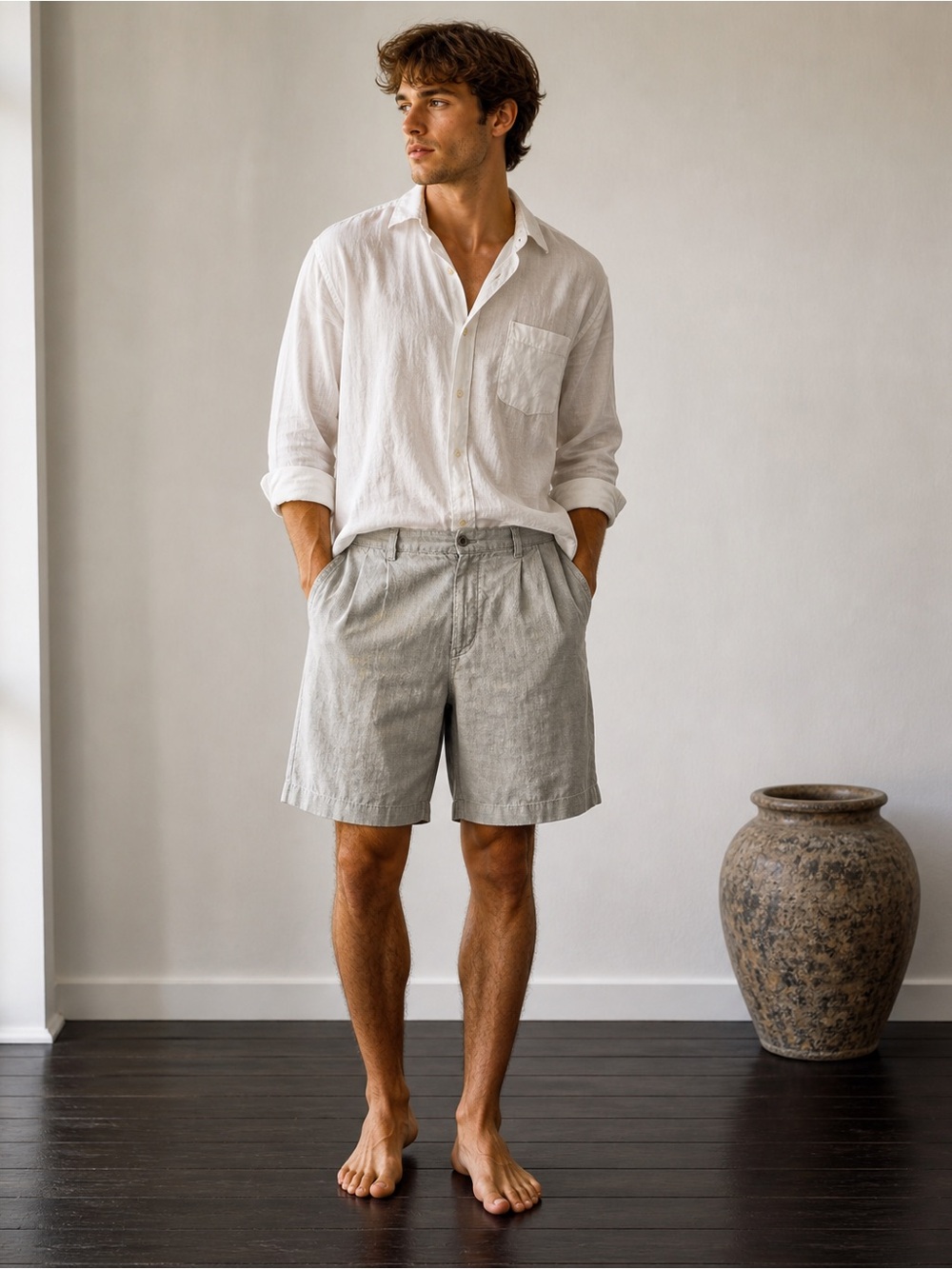 Banana Republic 100% Linen Shorts Gray Relaxed Tailored Quiet Luxury Classic 35